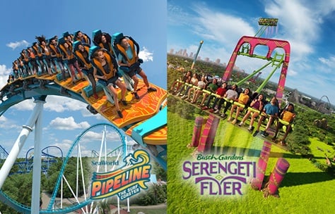 Pipeline at SeaWorld Orlando and Serengeti Flyer at Busch Gardens Tampa Bay